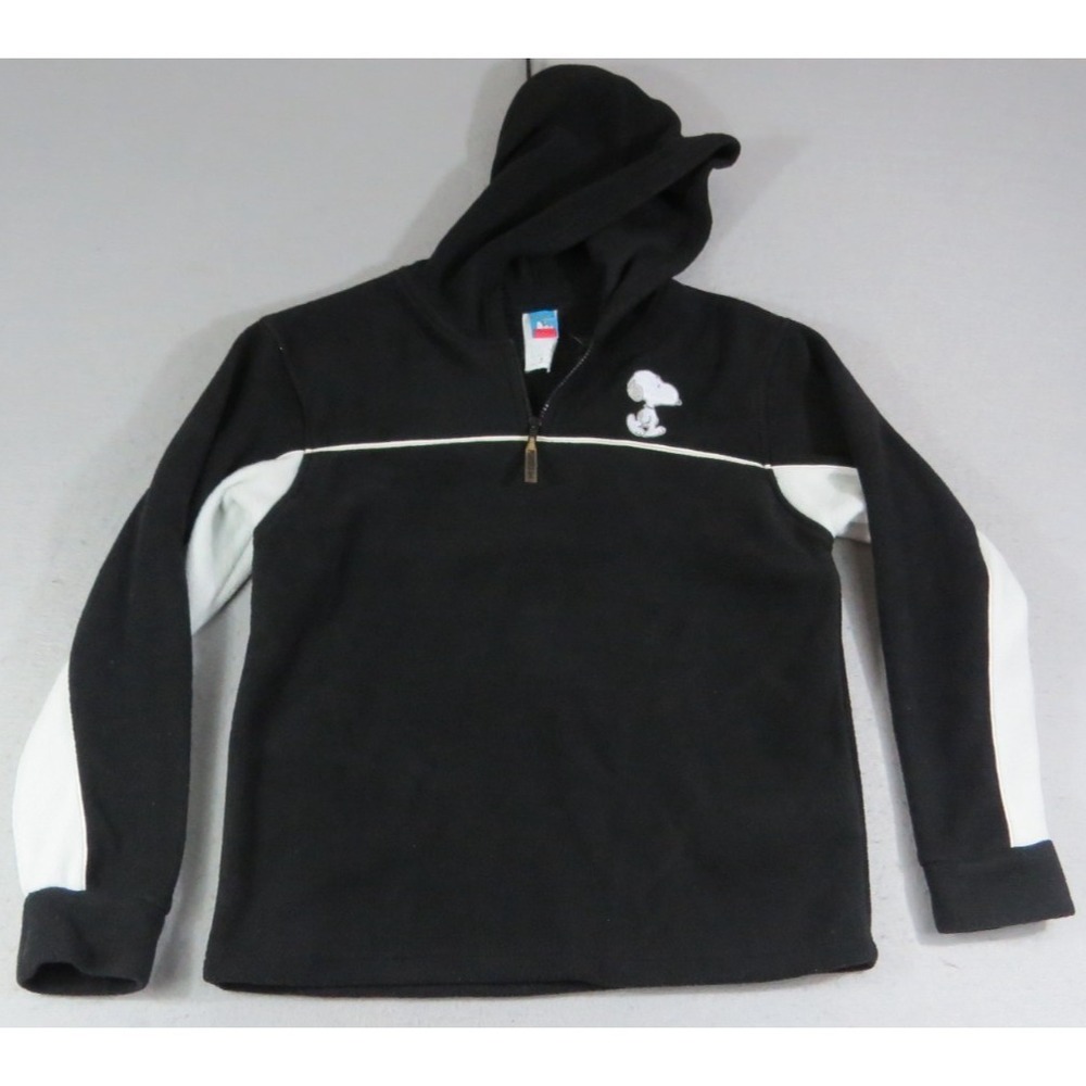 Peanuts J Chulz Snoopy 1/4 Zip Soft Fleece Hoodie Black White Womens S Outerwear